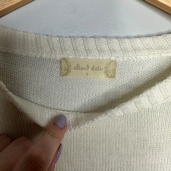 Altar'd‎ State Women's Crew Neck Striped Bell Crochet Sleeve Sweater Size Small - Picture 2 of 6